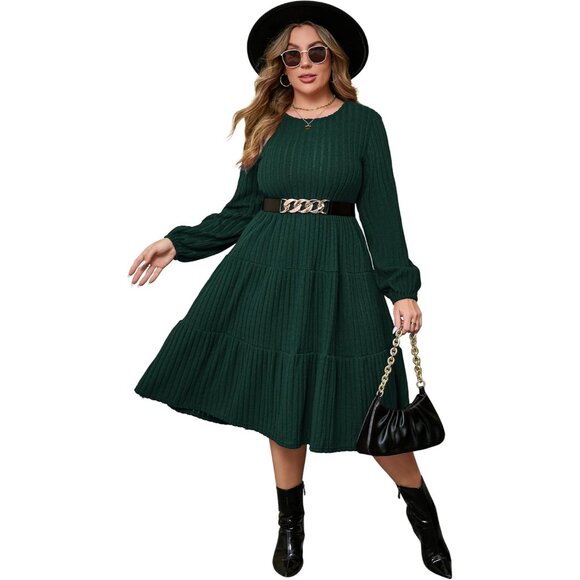 Women Plus Size Knit Sweater Dress Winter Midi with Belt Long Sleeves - Picture 1 of 6